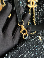 CHANEL 25S HOBO BAG 40 IN BLACK TWEED WITH GOLD HARDWARE
