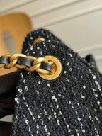 CHANEL 25S HOBO BAG 40 IN BLACK TWEED WITH GOLD HARDWARE