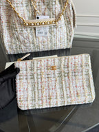 CHANEL 25S HOBO BAG 40 IN MULTICOLOR TWEED WITH GOLD HARDWARE