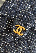 CHANEL 25S HOBO BAG 30 IN NAVY BLUE TWEED WITH GOLD HARDWARE