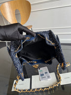 CHANEL 25S HOBO BAG 30 IN NAVY BLUE TWEED WITH GOLD HARDWARE