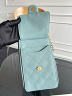 CHANEL 25S HOBO BAG 30 IN SOFT TEAL BLUE CAVIAR WITH GOLD HARDWARE