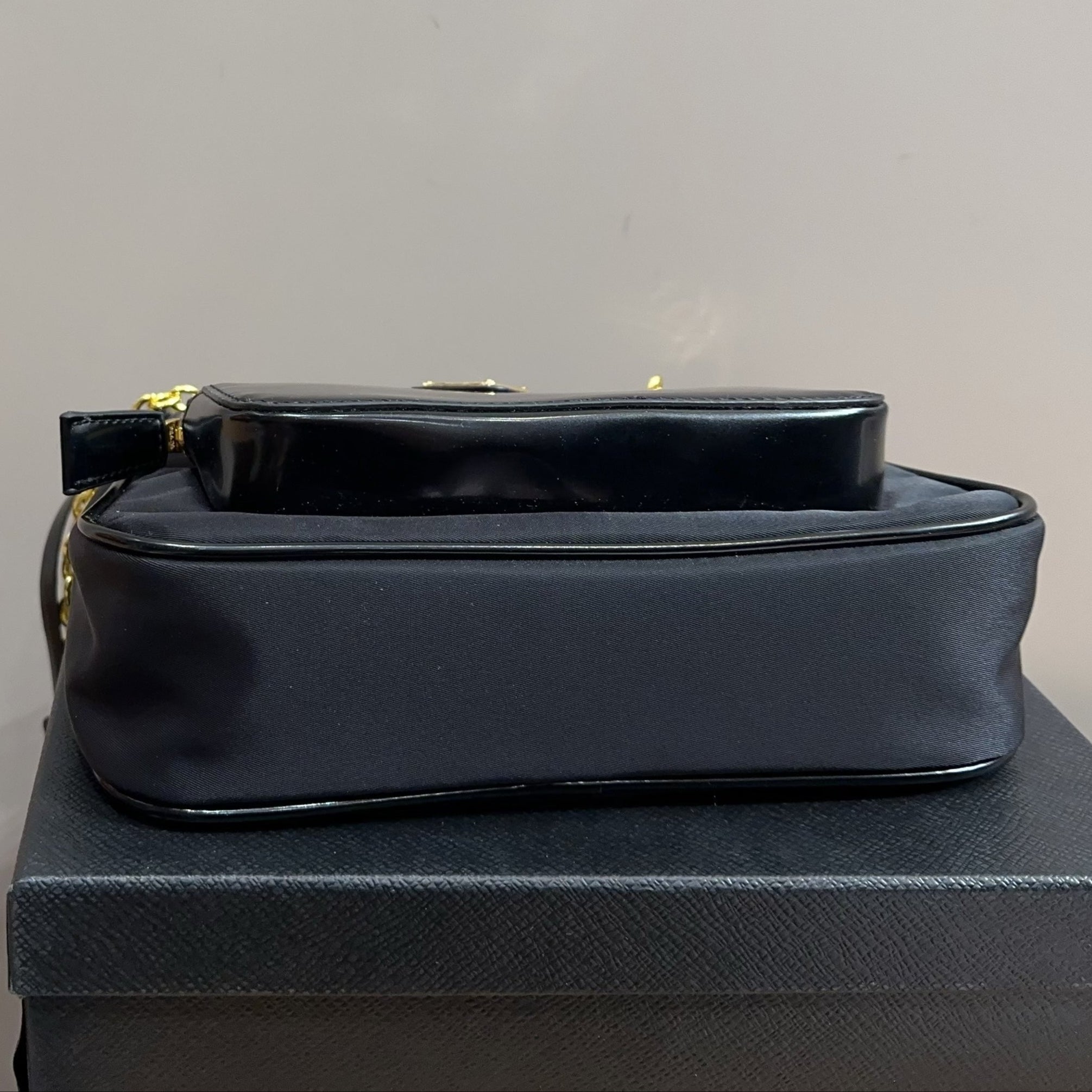 HOBO BAG 22 IN BLACK RE-NYLON AND CALFSKIN WITH GOLD HARDWARE