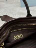 PRADA 25S BONNIE MINI HANDBAG 23 IN RK BROWN CALFSKIN GOLD HARDWRE
