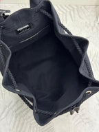 PRADA 25S DRAWSTRING BACKPACK 55 IN BLACK CANVAS LINEN SILVER HARDWARE