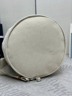PRADA 25S DRAWSTRING BACKPACK 55 IN BEIGE CANVAS LINEN SILVER HARDWRE