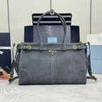 PRADA 25S BONNIE LARGE HANDBAG 38 IN RK GRAY SUEDE GOLD HARDWRE