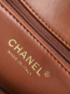 CHANEL MINI FLAP BAG 18 IN BEIGE WOOL AND GINGER ORANGE CALFSKIN GOLD HARDWARE