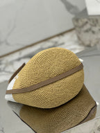 BUCKET BAG 25 IN WHITE MIX BEIGE RAFFIA AND BROWN CALFSKIN HANDLE