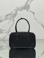 PRADA MEDIUM TOP HANDLE BAG 30 IN BLACK NYLON AND CALFSKIN TRIM
