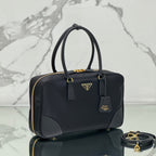 PRADA LARGE TOP HANDLE BAG 35 IN BLACK NYLON AND CALFSKIN TRIM