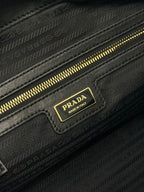PRADA LARGE TOP HANDLE BAG 35 IN BLACK NYLON AND CALFSKIN TRIM
