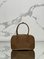 PRADA MEDIUM TOP HANDLE BAG 30 IN CHERRY WOOD NYLON AND CALFSKIN TRIM