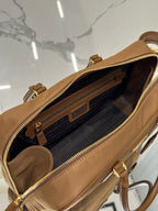 PRADA LARGE TOP HANDLE BAG 35 IN CHERRY WOOD NYLON AND CALFSKIN TRIM