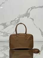 PRADA LARGE TOP HANDLE BAG 35 IN CHERRY WOOD NYLON AND CALFSKIN TRIM