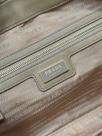 PRADA LARGE TOP HANDLE BAG 35 IN DRIED MOSS NYLON AND CALFSKIN TRIM