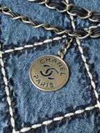 CHANEL LARGE 42 CROSSBODY BAG IN BLUE DENIM WITH CHAIN