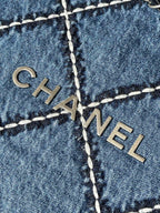 CHANEL LARGE 42 CROSSBODY BAG IN BLUE DENIM WITH CHAIN