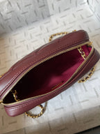 CHANEL CAMERA BAG 18 IN BUANEER RED QUILTED LAMBSKIN DOUBLE C GOLD COIN