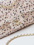 CHANEL 25S FLAP BAG 20 IN LIGHT PINK MIX BLACK SEQUINS