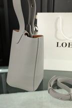 LOE MINI 19 PEBBLE BUCKET IN GRAY STEEL MELLOW CALFSKIN