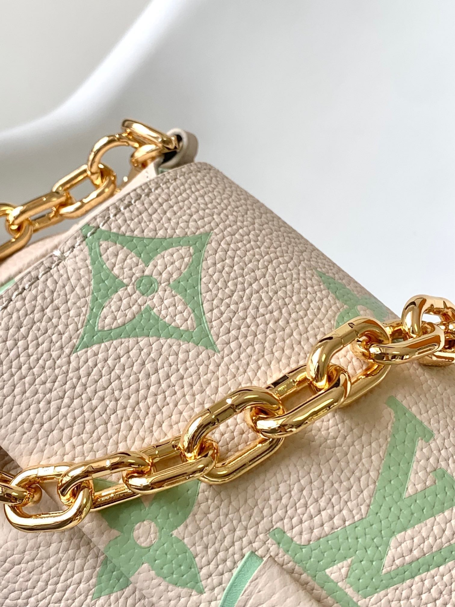 FAVORITE BAG 24 IN BEIGE MIX GREEN MONOGRAM SOFT GRAINED COWHIDE