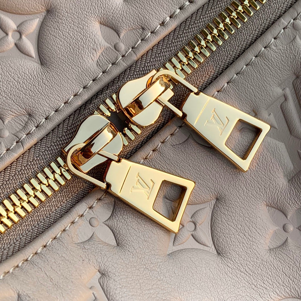 COUSSIN MM 38 IN BEIGE MONOGRAM EMBOSSED CALFSKIN GOLD HARDWARE