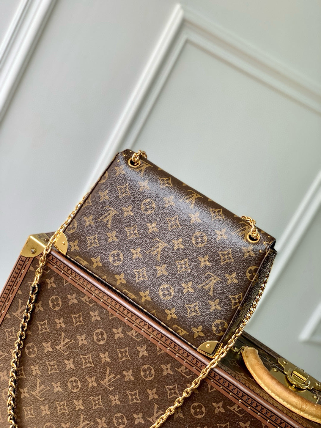 TRUNKIE 27 IN BROWN COATED CANVAS BLACK CALFSKIN SIGNATURE S-LOCK