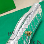 BV Long Clutch Andiamo 31 Silver Metalic Leather Ghw
