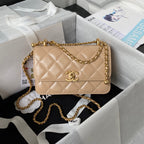 CHANEL MINI 19 FLAP BAG IN DARK BEIGE CALFSKIN GOLD HARDWARE