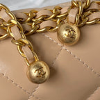 CHANEL MINI 19 FLAP BAG IN DARK BEIGE CALFSKIN GOLD HARDWARE