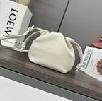 LOE 23 FLAMENCO PURSE BUCKET IN WHITE LAMBSKIN