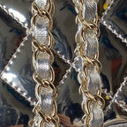CHANEL MINI 19 FLAP BAG IN SILVER METALLIC CALFSKIN WITH STRAP