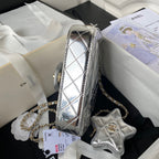 CHANEL MINI 19 FLAP BAG IN SILVER METALLIC CALFSKIN WITH STRAP