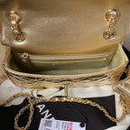 CHANEL MINI 19 FLAP BAG IN GOLDEN METALLIC CALFSKIN WITH STRAP