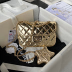 CHANEL MINI 19 FLAP BAG IN GOLDEN METALLIC CALFSKIN WITH STRAP