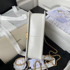 CHANEL FLAP BAG 22 IN WHITE CALFSKIN WITH DOUBLE GOLD BALL