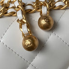 CHANEL FLAP BAG 22 IN WHITE CALFSKIN WITH DOUBLE GOLD BALL