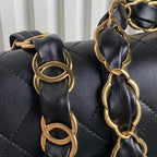 CHANEL SMALL FLAP BAG 21 IN BLACK CALFSKIN GOLD DOUBLE C THICK CHAIN