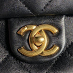 CHANEL SMALL FLAP BAG 21 IN BLACK CALFSKIN GOLD DOUBLE C THICK CHAIN