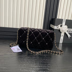 FLAP BAG 23 ATTACHED DIAMOND IN BLACK VELVET GOLD HARDWARE