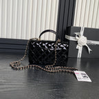 CHANEL 25S MINI FLAP BAG 20 IN BLACK PATENT CALFSKIN GOLD HARDWARE