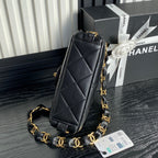 CHANEL SMALL FLAP BAG 21 IN BLACK CALFSKIN GOLD DOUBLE C THICK CHAIN