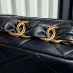 CHANEL SMALL FLAP BAG 21 IN BLACK CALFSKIN GOLD DOUBLE C THICK CHAIN
