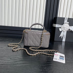 CHANEL 25S VANITY CASE 17 IN CHARCOAL GRAY PATENT CALFSKIN GOLD HARDWARE