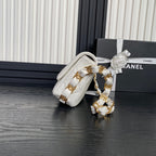 CHANEL MEDIUM FLAP BAG 26 IN WHITE CALFSKIN GOLD DOUBLE C THICK CHAIN