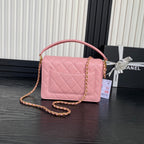 CHANEL RETRO STYLE FLAP BAG 22 IN LIGHT PINK GRAINED CALFSKIN GOLD HARDWARE