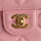 CHANEL RETRO STYLE FLAP BAG 22 IN LIGHT PINK GRAINED CALFSKIN GOLD HARDWARE