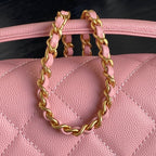 CHANEL RETRO STYLE FLAP BAG 22 IN LIGHT PINK GRAINED CALFSKIN GOLD HARDWARE