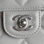 RETRO STYLE FLAP BAG 22 IN RHINO GRAY GRAINED CALFSKIN GOLD HARDWARE